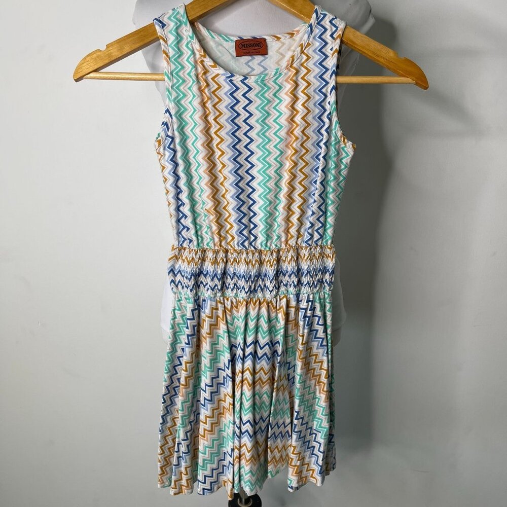 Missoni Kid's White Multicolor Zig Zag Pattern Sleeveless Shift Dress Size 8